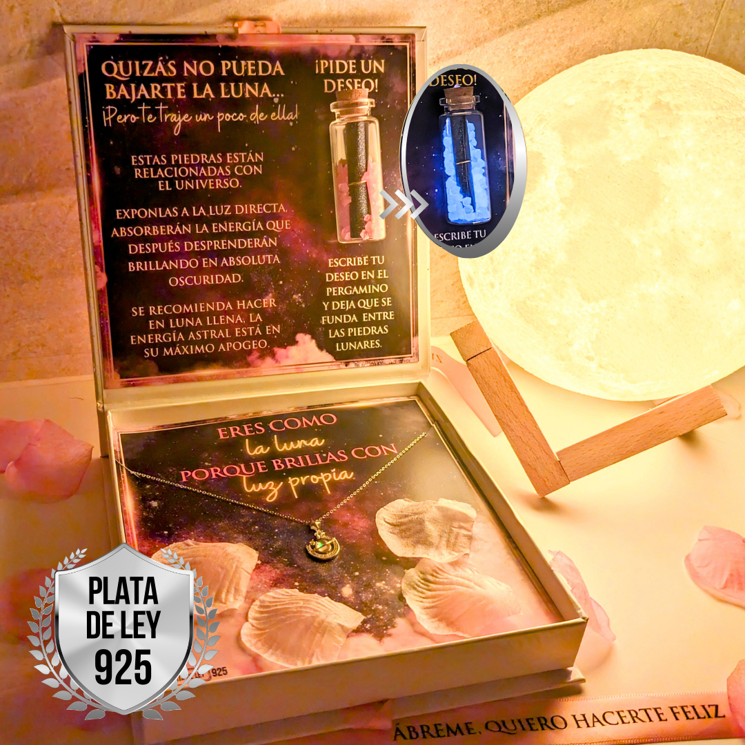 Colgante Plata de Ley 925 Luna con Piedra Ópalo Incrustada y Bote Deseos
